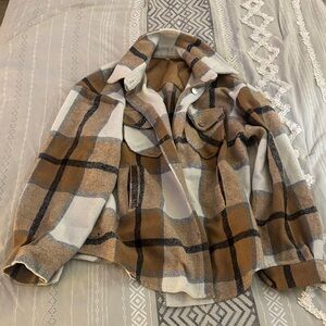 Plaid Women's Jacket in Brown and Cream
